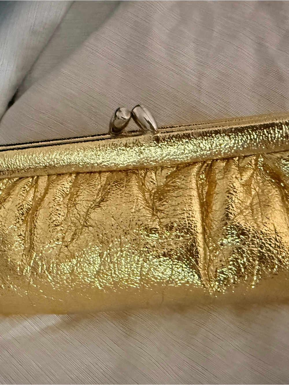 Shimmering Gold Metallic Kiss-Lock Clutch